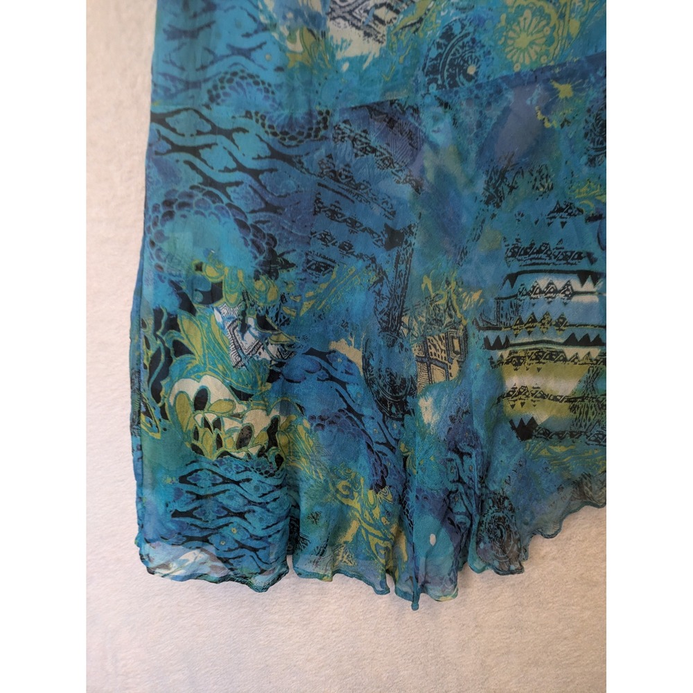 Chico's Maxi Skirt Vintage Women's Size 2 Blue Silk Abstract Ruffle Tiered Boho - Picture 2 of 11